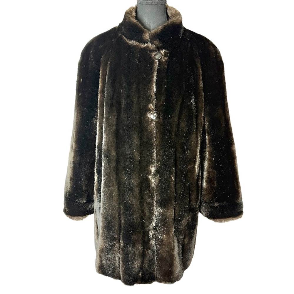 STERLING STALL Vintage Union Made Faux Fur Coat 1986 Button Front Pockets Sz 12